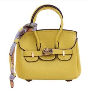 Luxury Bag Charm! Mini Leather Bag w/Mini Twilly*Functional Bag*Yellow